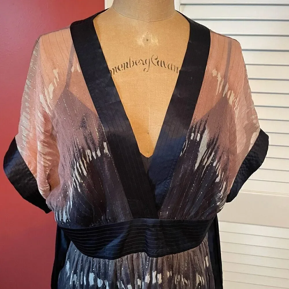 BCBGMAXAZRIA | shimmer silk chiffon cape kimono dress S